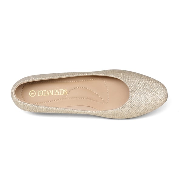 Low Heel Chunky Pump Shoes - GOLD GLITTER - 2